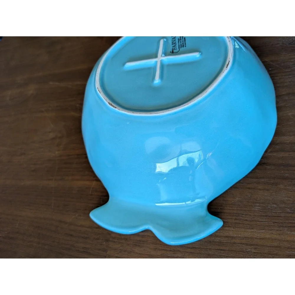Farval Portugal Blue Ceramic Fish Serving Bowl Embossed Scales Coastal‎ Decor